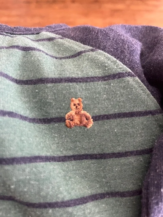 GAP Green Striped Onesie with Navy Raglan Sleeves - Picture 6 of 6